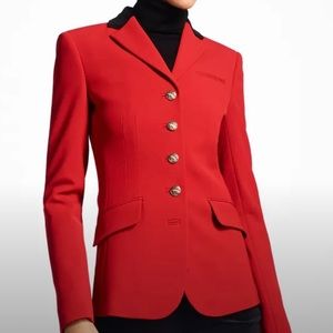 Vogue runway Brooks Brothers red riding jacket monogrammed Buttons Italian wool.